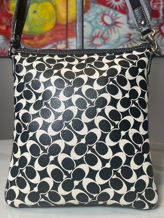 Coach Signature Stripe Swingpack Y2K Turnlock Crossbody EUC